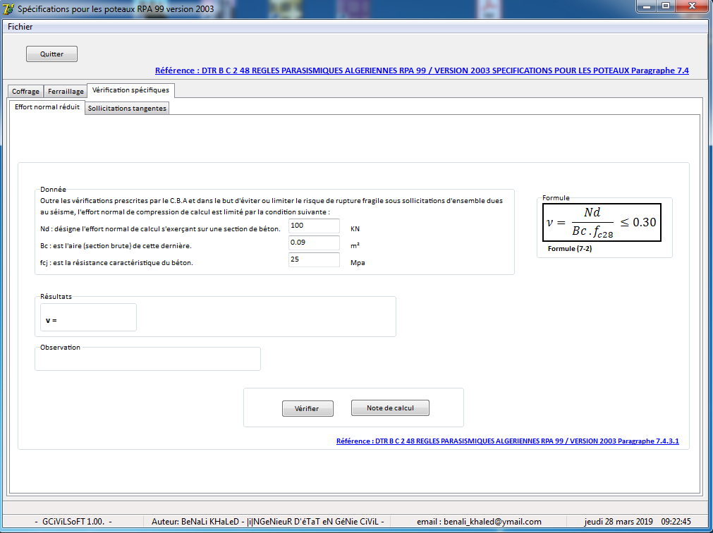 RPA 99 version 2003 SPECIFICATIONS POUR LES POTEAUX