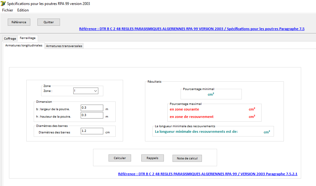 Spécifications pour les poutres RPA 99 version 2003